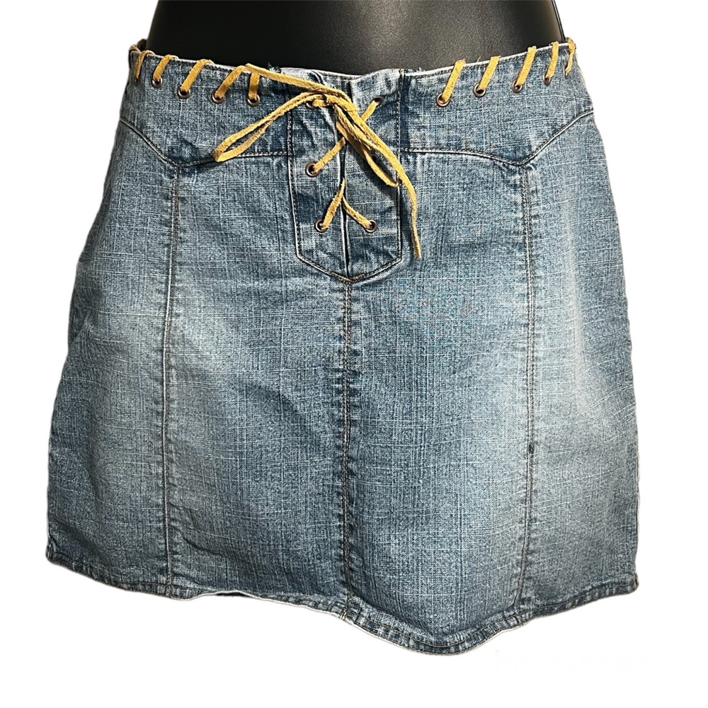 2000s y2k denim lace up suede mini skirt